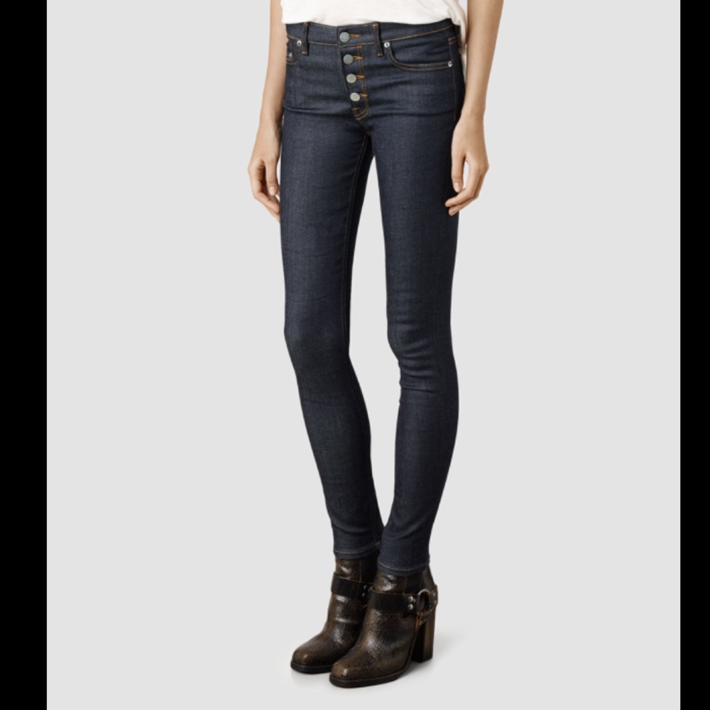 AllSaints Button Mast Skinny Dark Wash Jean